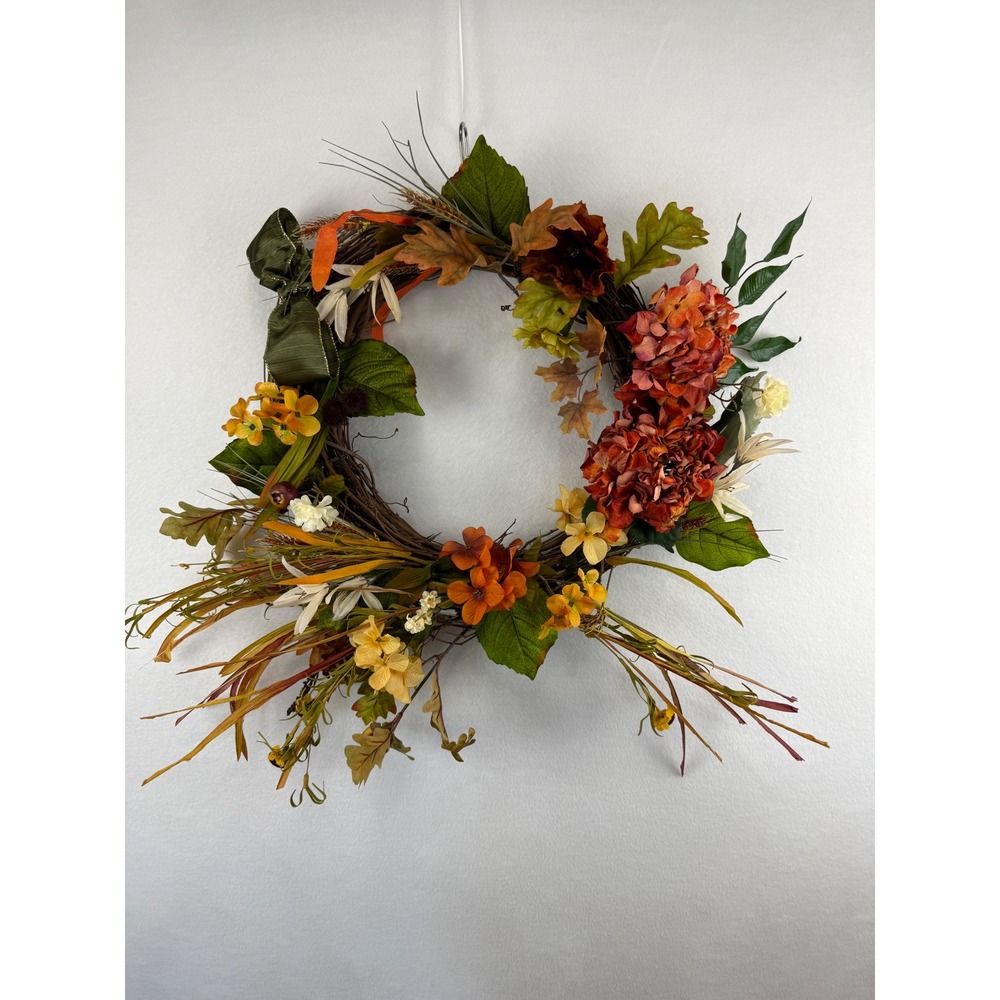 Fall Harvest Grapevine Wreath Orange Rust Floral Autumn Decor 22 Inch